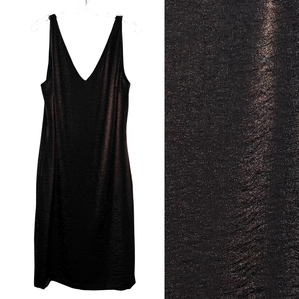 NWT BR mahogany metallic Sleeveless V-Neck midi lined Slip Dress‎ sz. 14 holiday